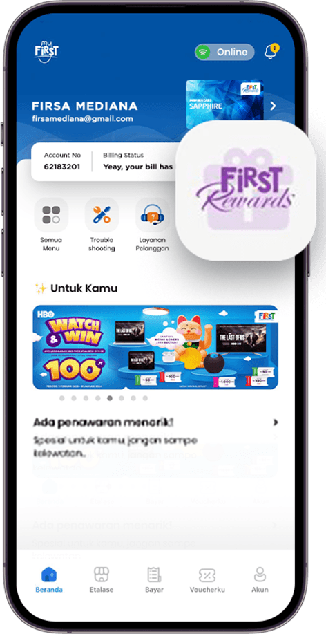 <p>DOWNLOAD &amp; LOGIN MY FIRSTMEDIA APP, PILIH MENU&nbsp;<strong>“LOYALTY PROGRAM”</strong></p>